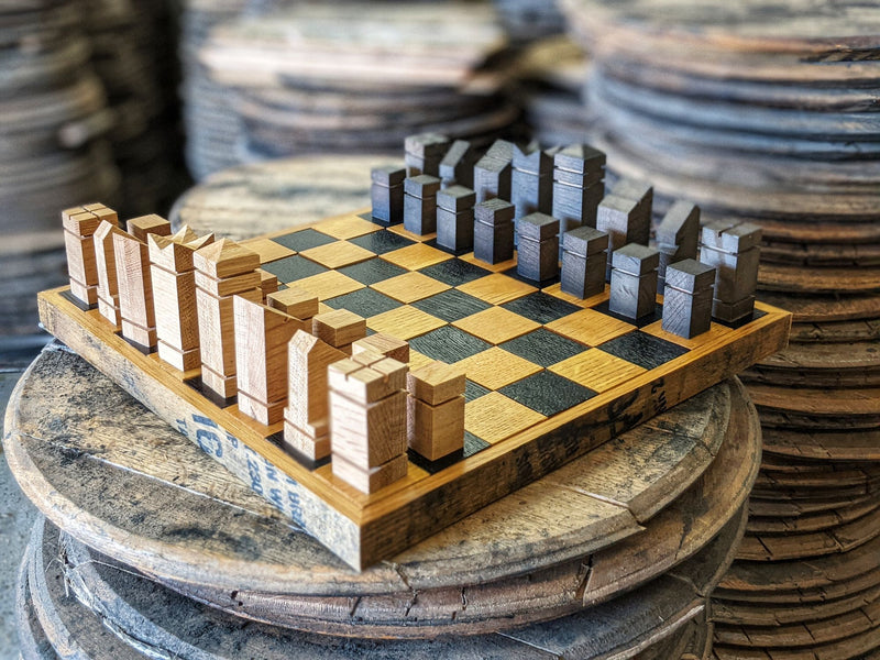 Whiskey Barrel Wood Hand Made Chess Board