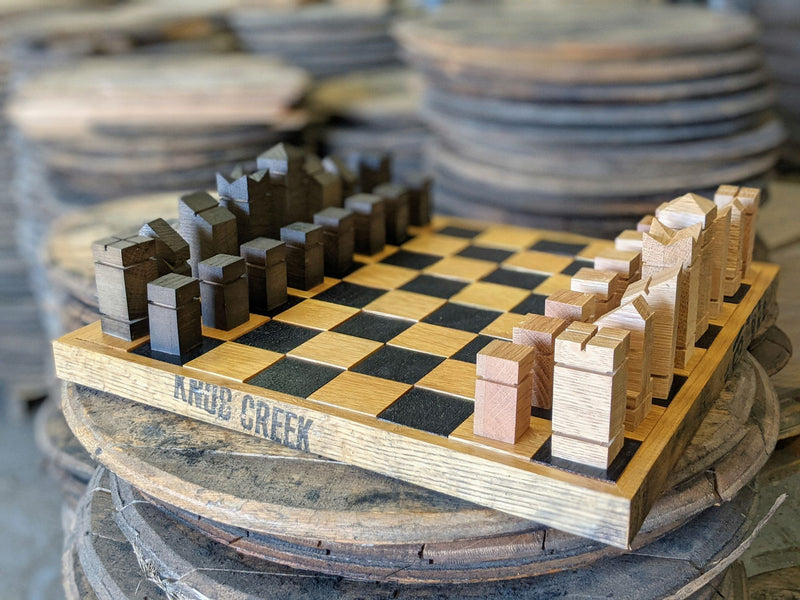 Whiskey Barrel Wood Hand Made Chess Board