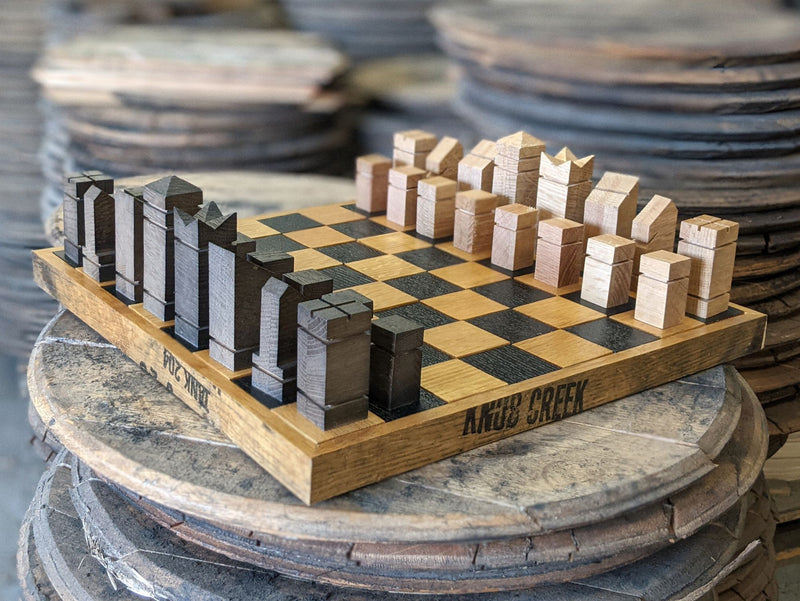 Whiskey Barrel Wood Hand Made Chess Board