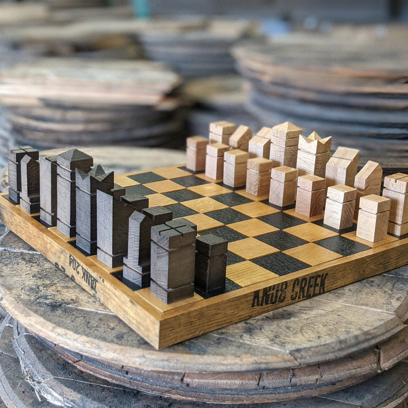 Whiskey Barrel Wood Hand Made Chess Board